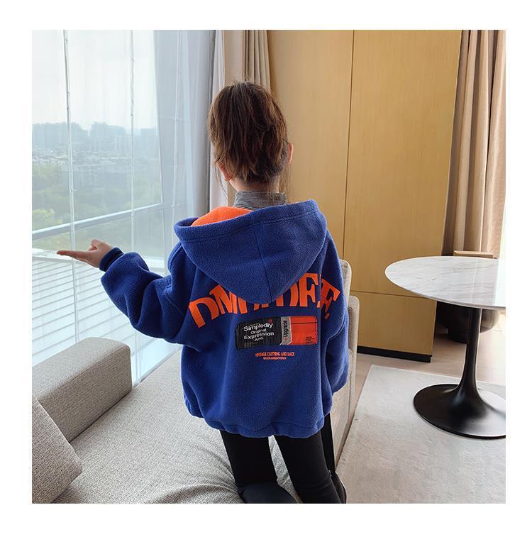 Product Introduction of Áo khoác có mũ trùm đầu Nhồi Bông cho bé gái, quần áo thu đông 2024, dành cho trẻ em Trung Bình và lớn, áo len có dây kéo lông cừu dày, áo Cardigan ấm áp cho trẻ em 23