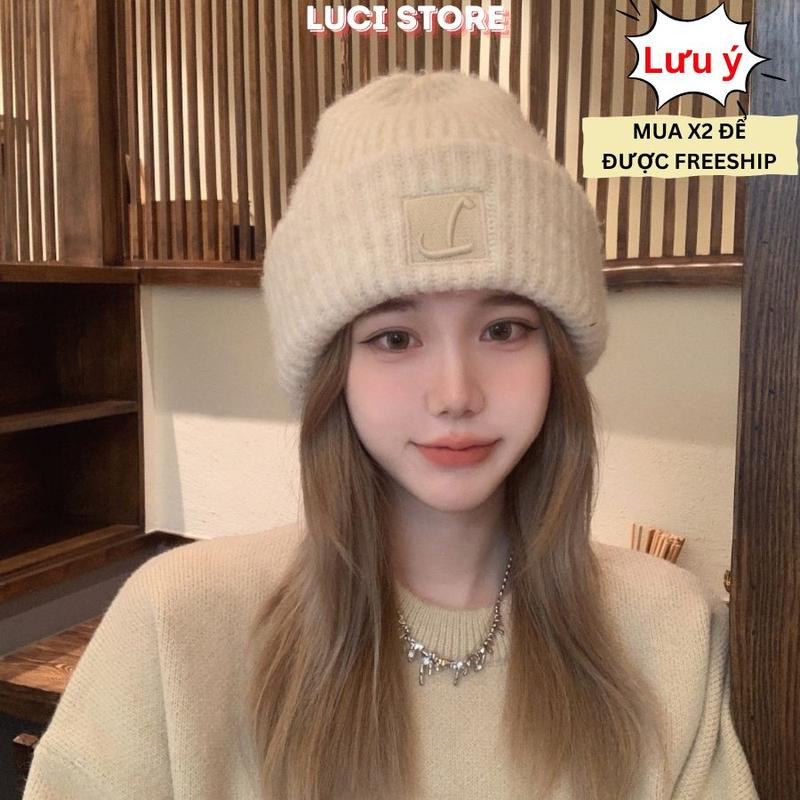 Mũ len nữ thời trang mùa đông nón len trùm đầu LUCI phong cách Hàn Quốc dễ thương snow hat