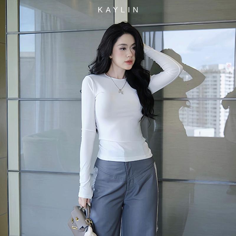 Áo thun KAYLIN tay dài form Basic chất vải thun giấy mềm nhẹ thoáng mát phong cách - N2305 Nữ Top Women Cổ Tròn