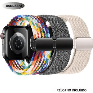 Banda de bucle solo trenzada magnética, 3 recuentos de correa deportiva elástica de nailon elástico para iWatch SE / Ultra 1 / 2, correa de reloj de repuesto para Apple Watch Series 10 42 mm 46 mm 9 8 7 6 5 4 40 mm 41 mm 44 mm 45 mm 49 mm