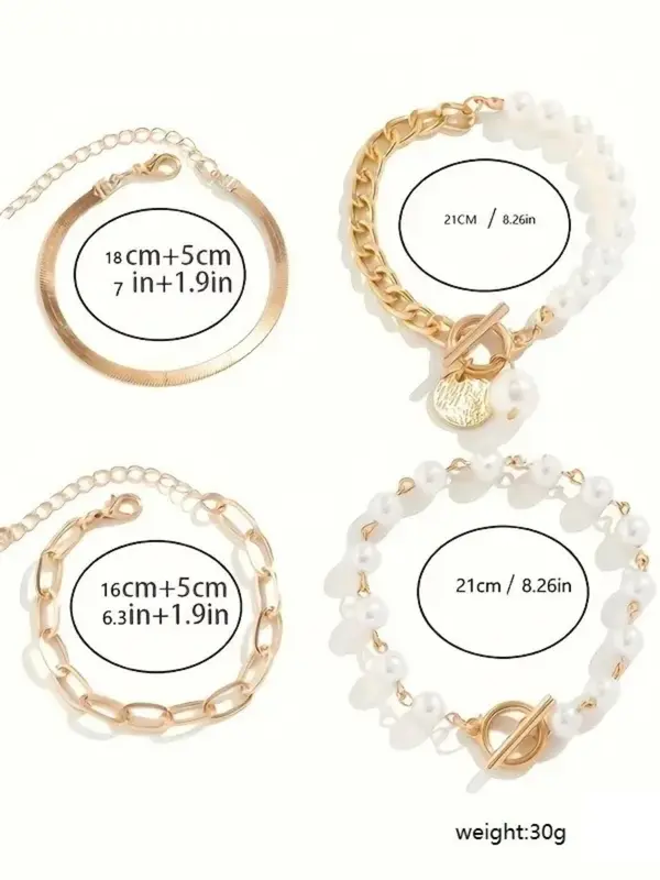Faux Pearl Decorated Link Bracelet, Fashionable OT Buckle Design Jewelry for Women & Girls, Fashion Jewelry for Party, Daily Decor, Trendy All-match & Exquisite Jewelry for Birthday Gift 1