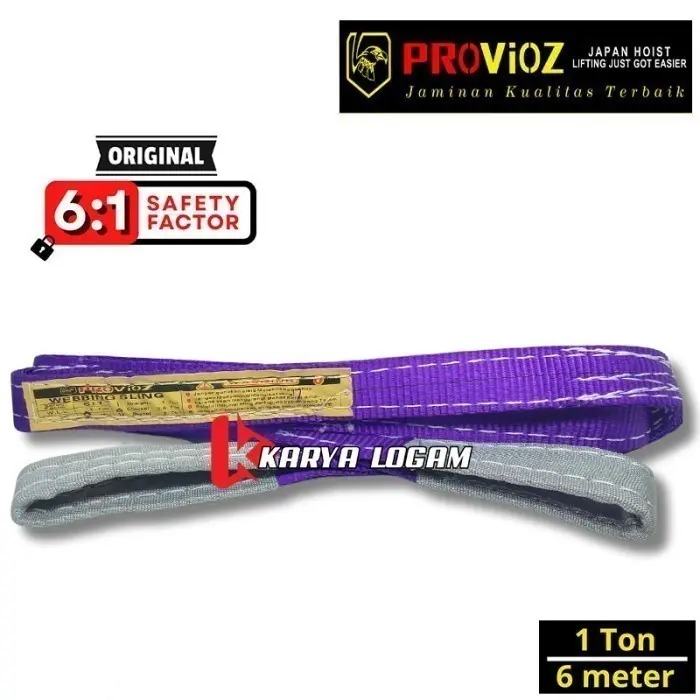 Tali Webbing Sling Belt 1 Ton x 6 Meter - Tali Sabuk Pengikat Angkat Double Ply Veloz Japan - 1 ton 6 meter