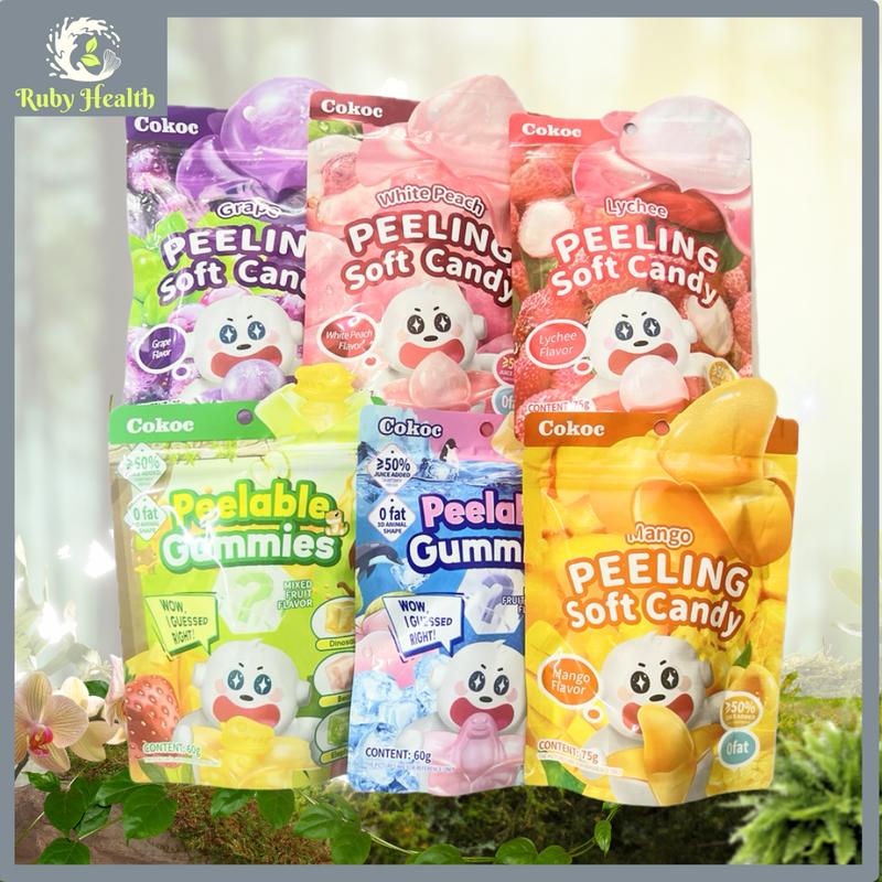 Combo 6 Gói Kẹo dẻo lột vỏ Cokoc 3D 75g Trái Cây - Tốt cho sức khỏe, ít đường   Ăn Vặt Candy rot nuoc mieng Chua Food