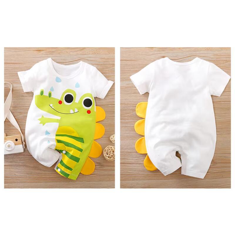 Product Introduction of Summer Boys And Girls Cute Cartoon Crocodile 3d Printed Cotton Comfortable Casual Short Sleeve Baby Bodysuit 3