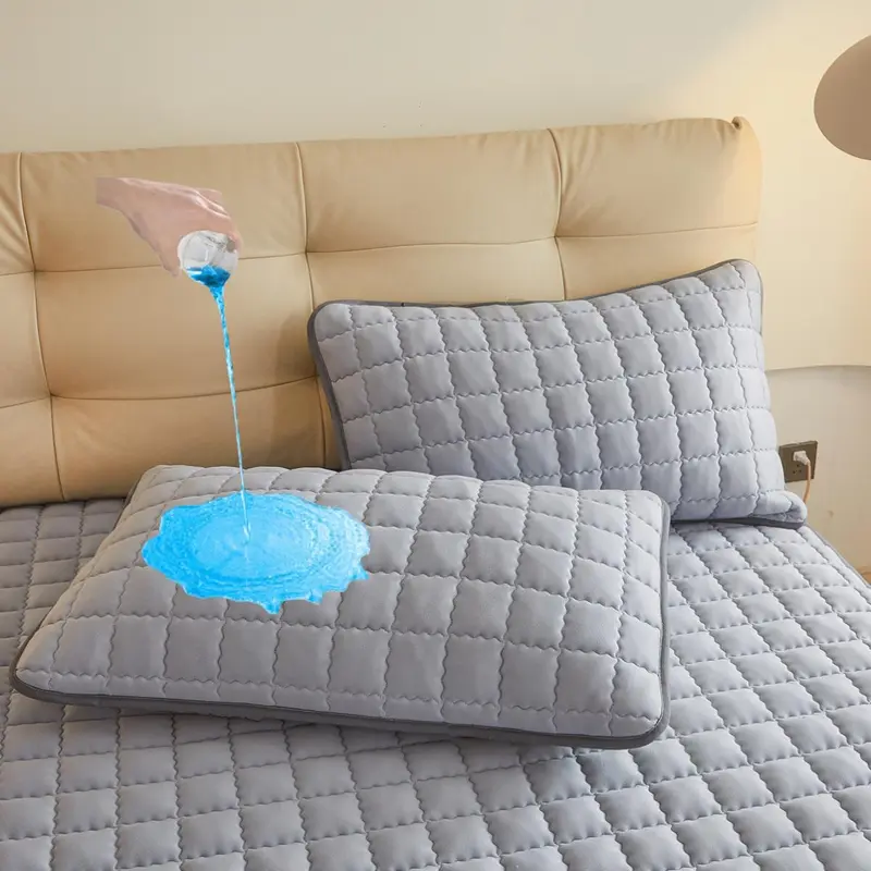 Solid Color Waterproof Pillowcase, 2 Counts Thickened Waterproof Pillowcase, Machine Washable Pillowcase, Bedding Supplies for Home Bedroom 1