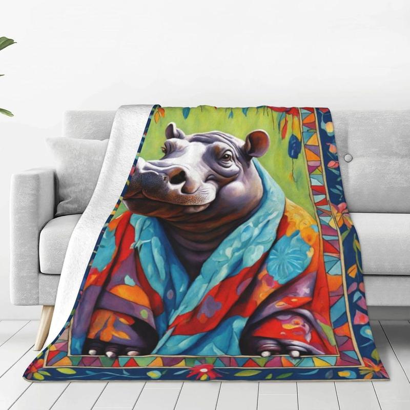 TikTok Shop Lightweight Microplush Flannel Blanket for All Seasons Soft Cute Hippo Throw for Bed and Sofa Ideal Gift Non Shedding and Comfortable Cover