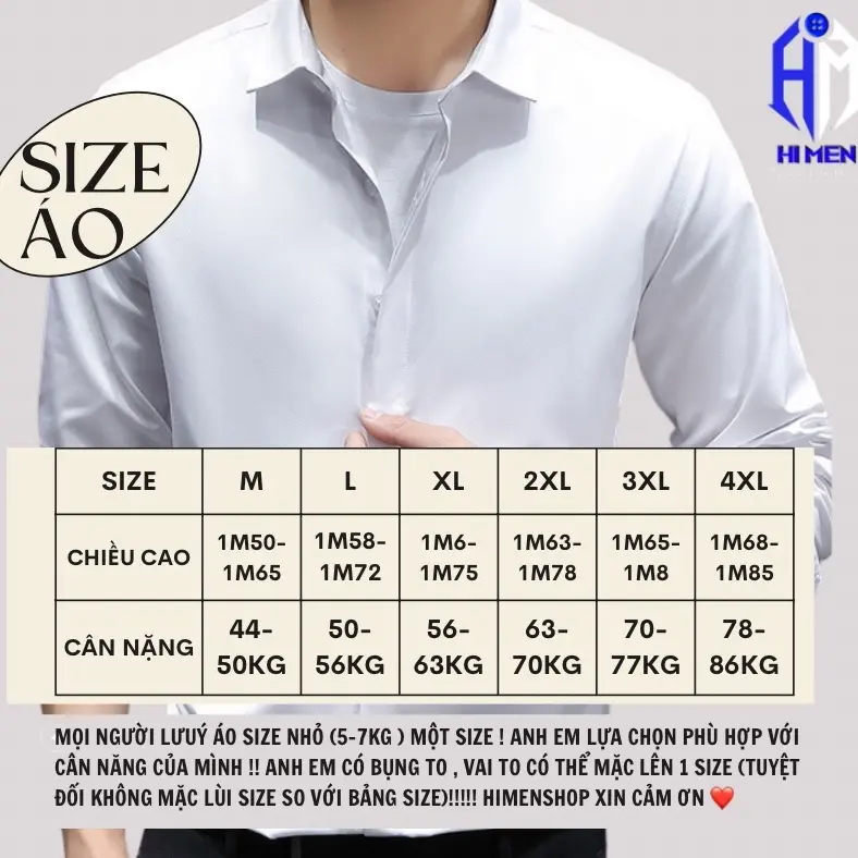 Áo sơ mi dài tay che cúc HIMEN, chất vải kháng nhăn co dãn mềm mịn , form slimfit tôn dáng gọn gàng khi sơvin(44-86kg) 8