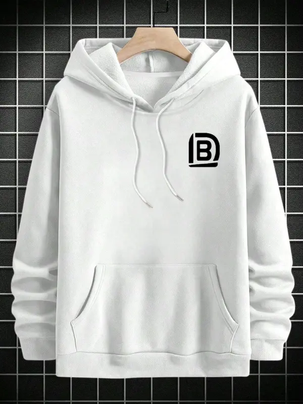 Men's Letter Print Drop Shoulder Hoodie, Fashion Casual Drawstring Pocket Hooded Sweatshirt for Daily Holiday Outdoor Wear, Men Clothes for Fall & Winter 1