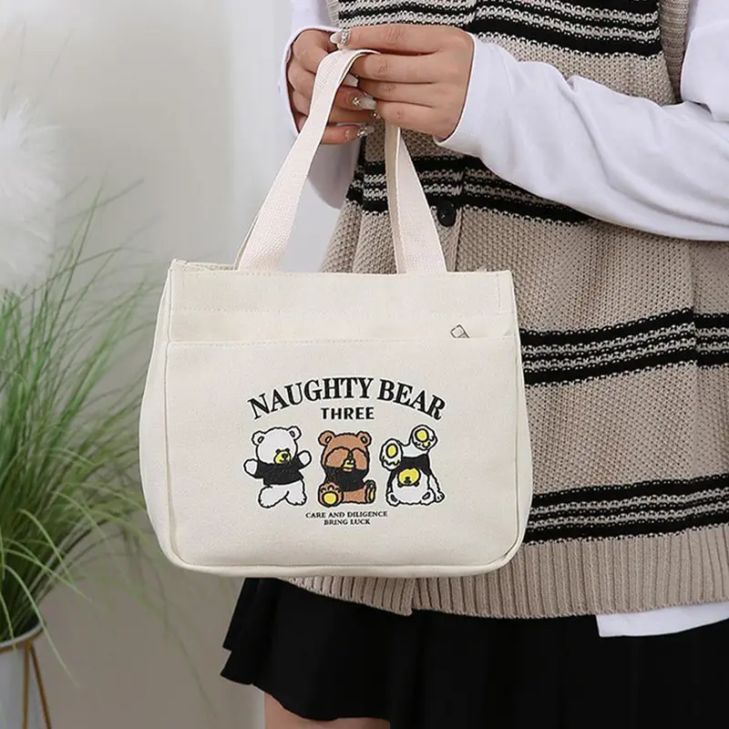 Túi Xách Vải Bố, Thời Trang, Dung Lượng Lớn, Túi Ăn Trưa, Túi Đeo Vai, Túi Tote Bento Hộp Cơm Trưa Đi Chơi Nhung Bag 6