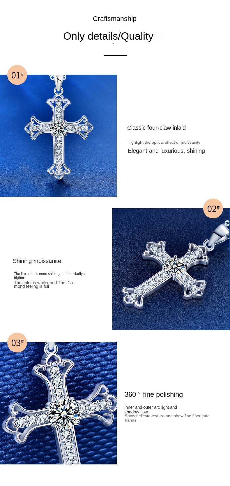 925 Sterling Silver Moissanite Cross Pendant Necklace2