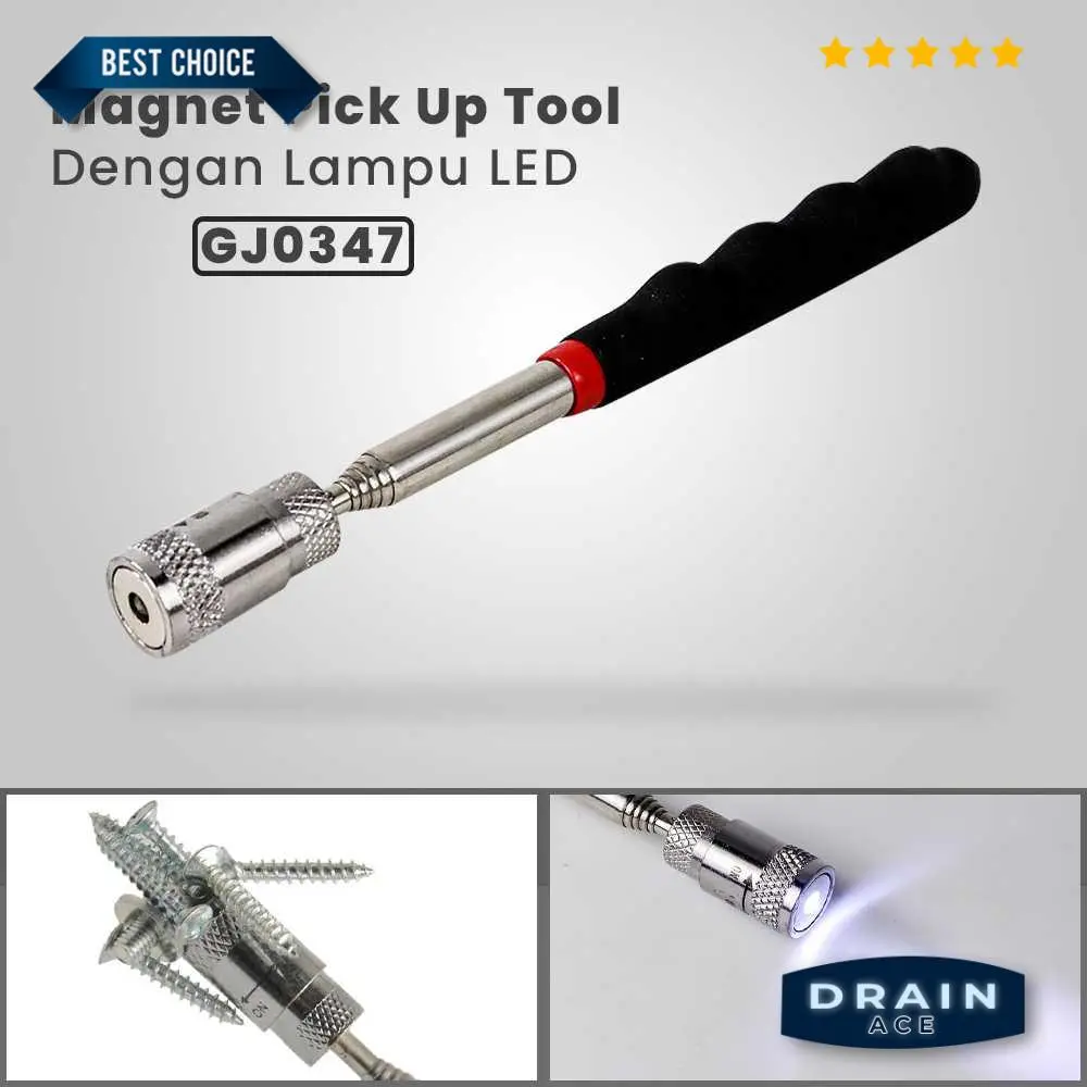 Tongkat Magnet Pick Up Tools Telescopic dengan Lampu LED