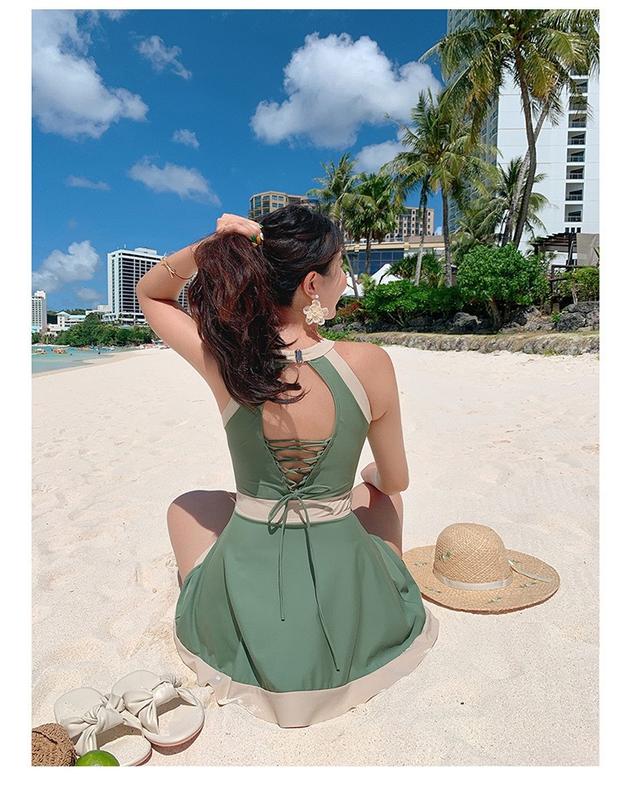 Product Introduction of New One Piece Skirt Ladies Style One Piece Swimsuit Women's Small Fresh Backless Strap Conservative Slim Bikini 11