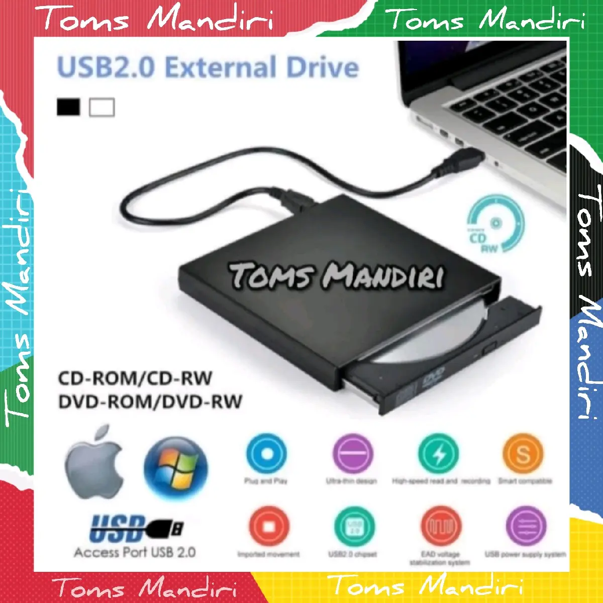 Dvd-Rom External USB 2.0 Slim Portable External CD-RW Drive DVD-RW