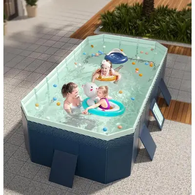 Large Inflatable Pool With Removable Canopy - 126x75x25 Family Pool With Seats & Cup Holders