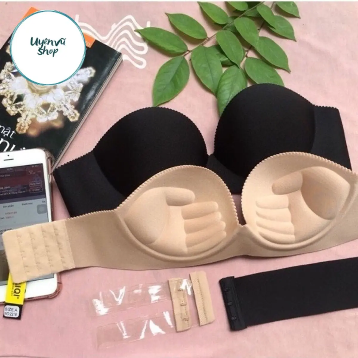 Áo Lót Không Dây Chống Tụt Phối Ren Mút Dày 3cm, Có Bàn Tay Nâng ᵰgực - Hàng Đẹp - Ảnh Thật Women Nữ Top Đen
