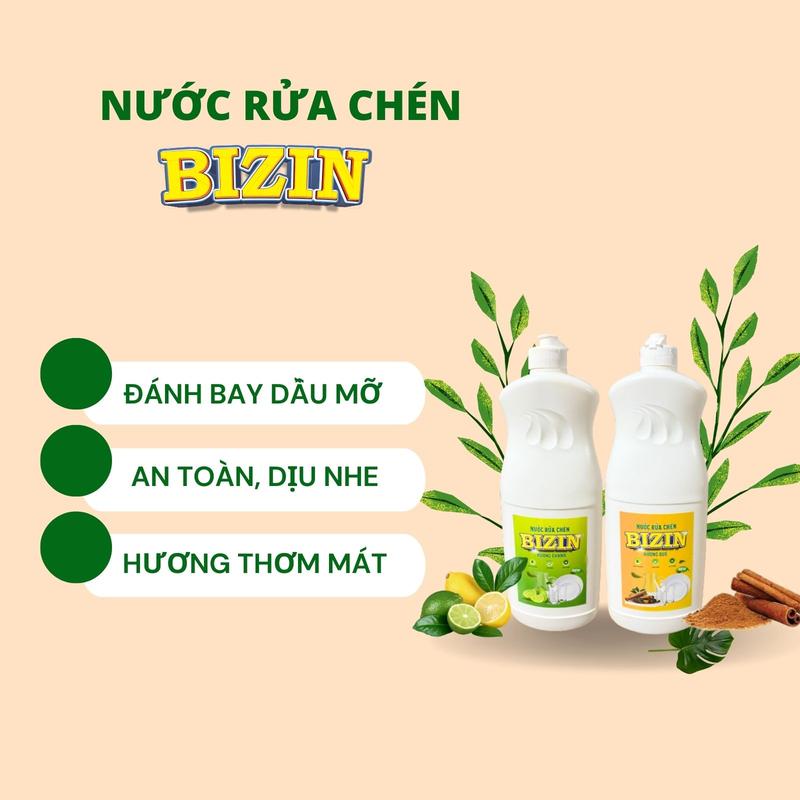 Nước rửa chén Bizin 800ml Làm Sạch dầu mỡ, hương thơm tự nhiên, tiết kiệm, an toàn cho da tay 1