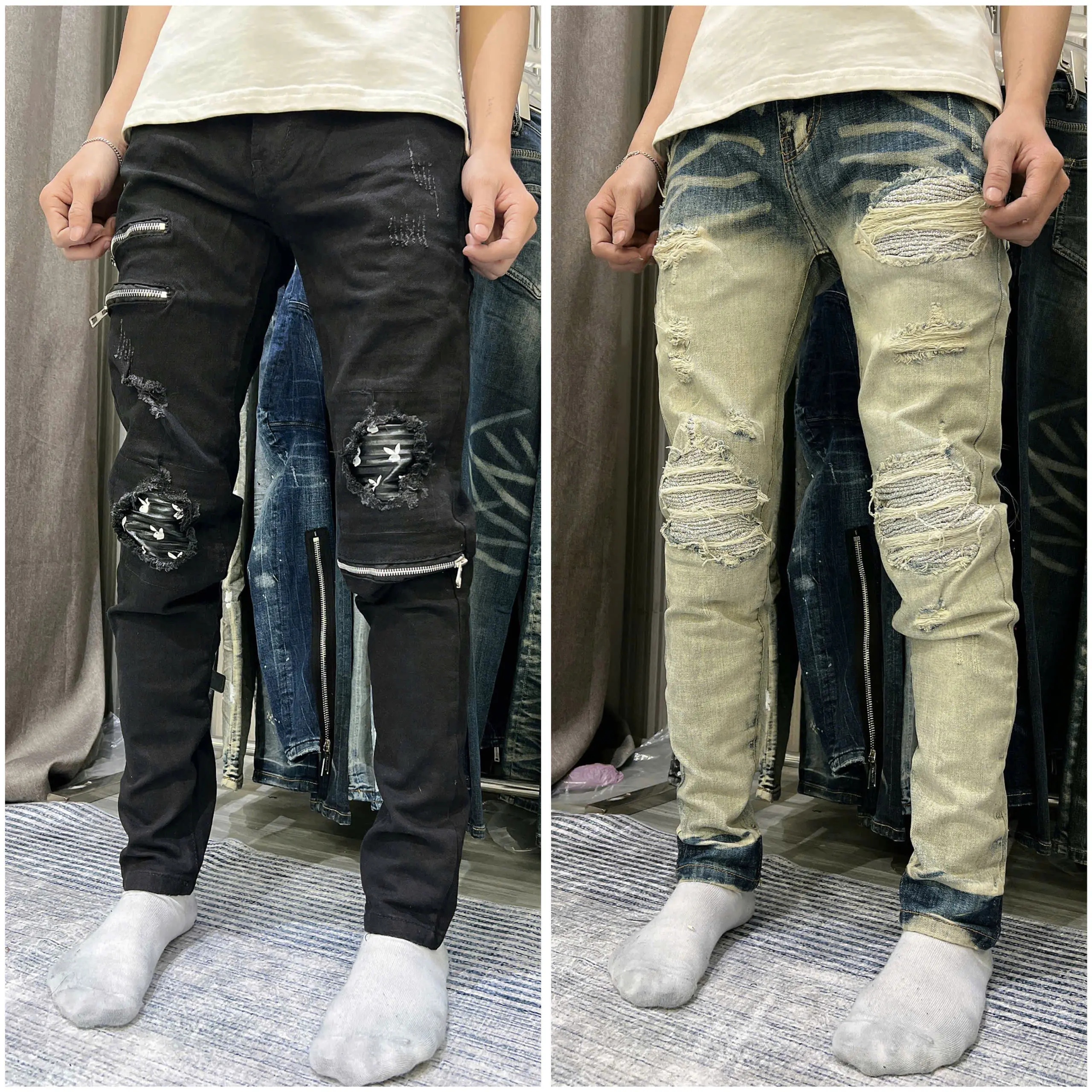 2 mẫu quần jean nam 3 khóa thỏ- xanh bẩn vá kim tuyến thanh lí DA13