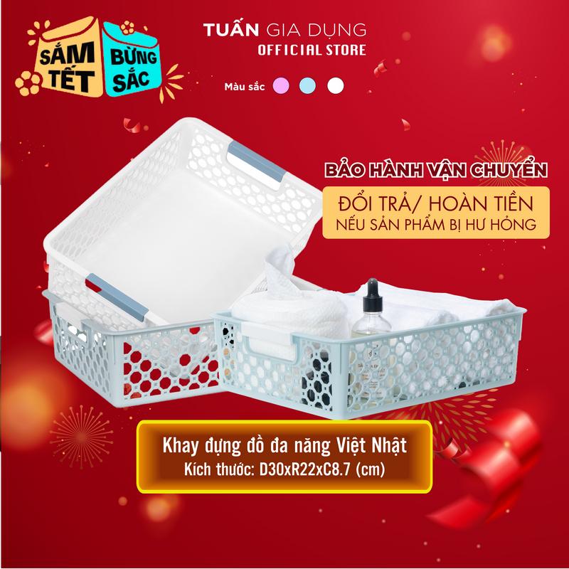 Khay nhựa chữ nhật rổ nhựa Việt Nhật Giỏ đựng tài liệu đồ dùng văn phòng học tập nhỏ gọn tiện lợi