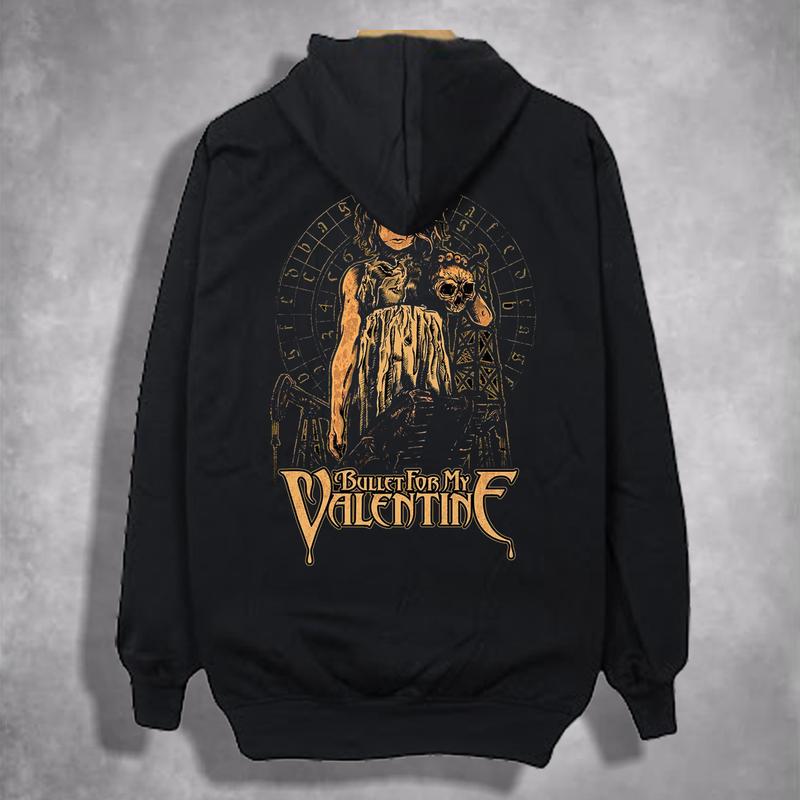 BoyLand Hoodie Pria Sablon Musik BULLET FOR MY VALENTINE Hitam Unisex Cowok Cewek Sweater Cowo Oblong Basic Casual Authentic Distro Motif Sablon Warna Hitam Tangan Panjang Fleece Tebal Lembut Santai nyaman Pria Wanita Outdoor Band Garis Keren Bulat Bulu 3