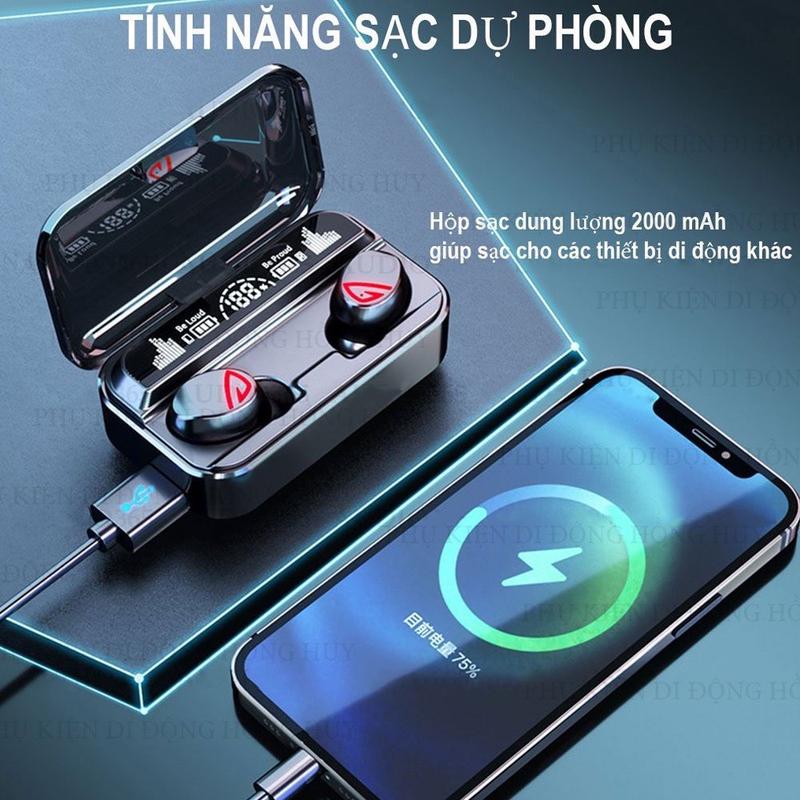 Tai nghe Bluetooth, S10 Pro V5.2, với cảm biến vân tay, Chống nước, pin mạnh mẽ, bộ sạc dự phòng 2