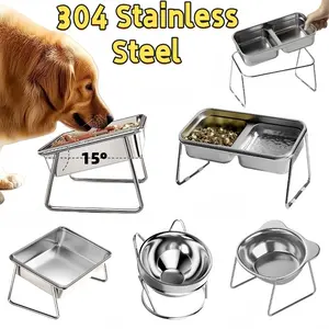 Pet Food Bowl Stainless Steel / Mangkuk Miring Untuk Hewan Peliharaan Dari Stainless Steel / Cat Bowl Pelindung Leher / Tempat Makan Kucing Anjing