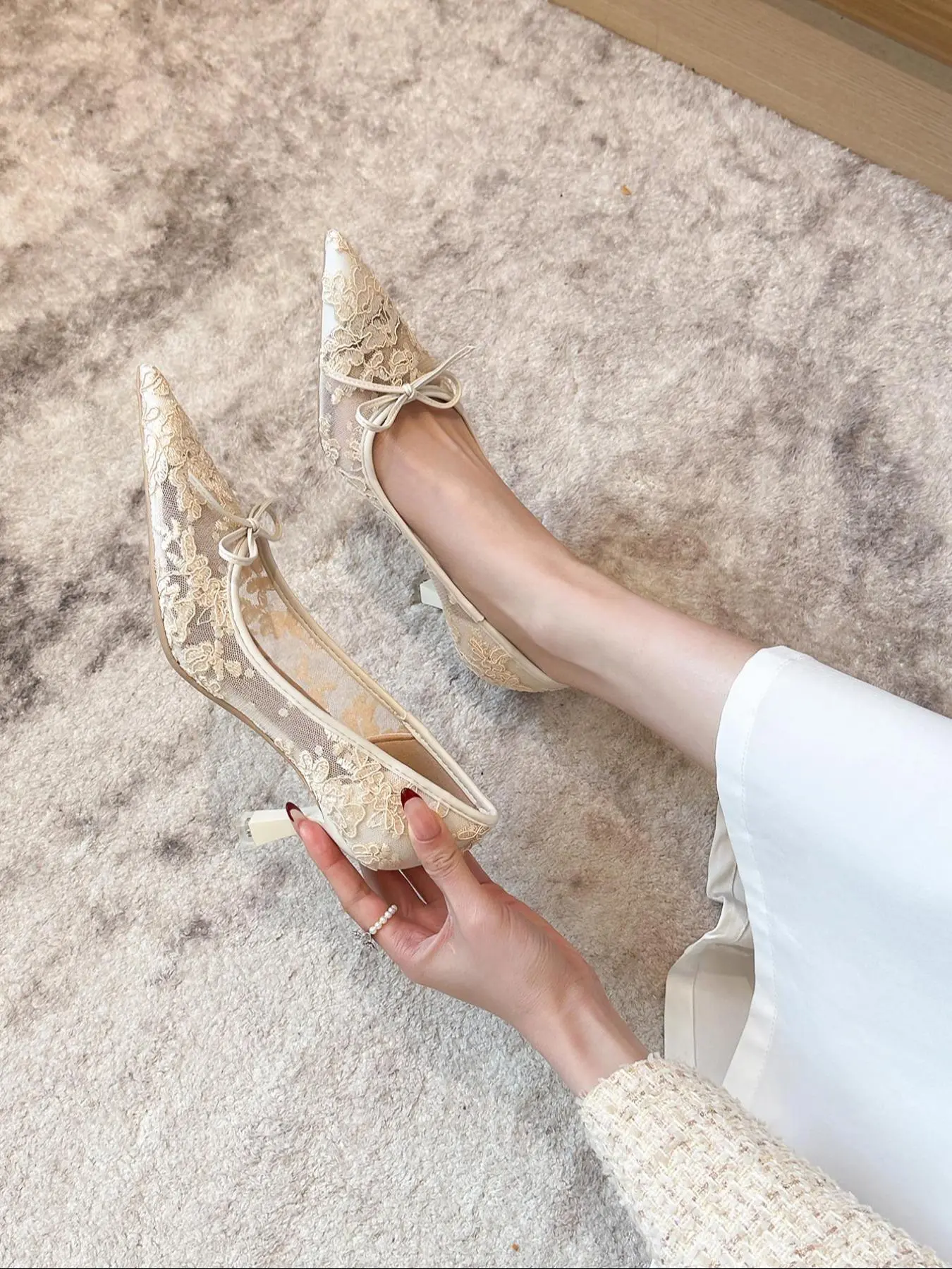 Women's Fashionable Lace Bow Decorated Stiletto Heels, Elegant Pointed Toe High Heels for Party, Daily Clothing Decor for Women & Girls, Footwear