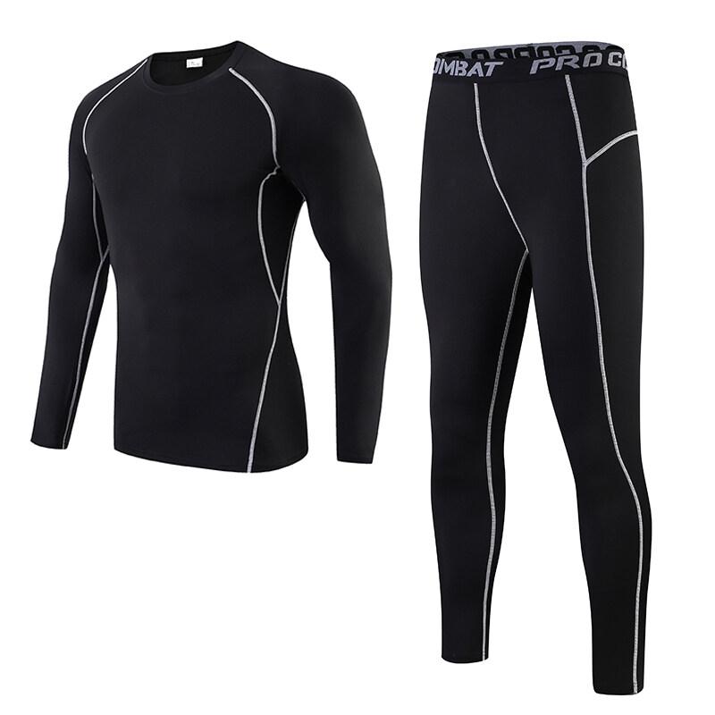 yomo Sport ชุดกีฬาสำหรับผู้ชาย เซต2ชิ้น กระชับกล้ามเนื้อ แขนยาว + กางเกง ฟิตเนส ออกกำลังกาย