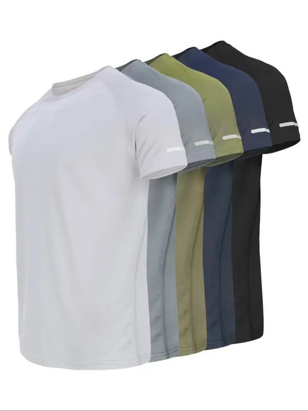 Men's Plain Reflective Design Sports Tee, Breathable Fit Quick Drying Short Sleeve T-shirt, Activewear, Men's Sportswear for Gym Workout Running, Clothing 2