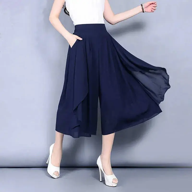 Quần Váy Culotte, Phong Cách Quý Cô, Quần Ống Rộng, Dành Cho Nữ, Chất Liệu Voan, Quần Thường Ngày Phong Cách Hàn Quốc, Dáng Rộng Vừa Vặn, Quần Cropped Women Pants