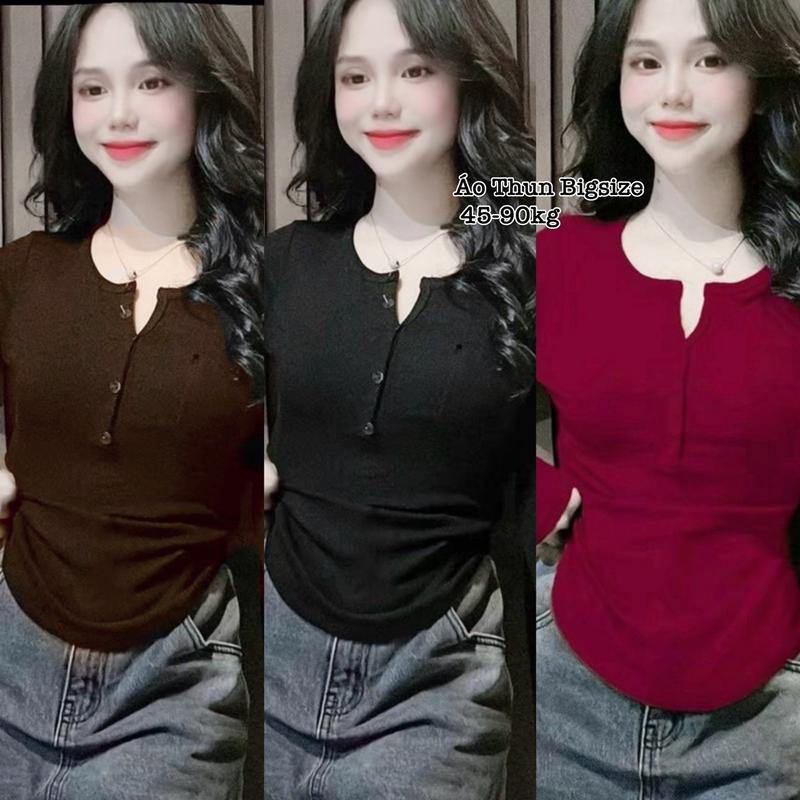 (HCM) Áo Thun Gân Tăm Bigsize Cổ Tròn Nữ Xinh Đẹp Dễ Thương Giá Rẻ Freesize 45-95kg Women Top áo  thun  bigize đẹp Màu Đen