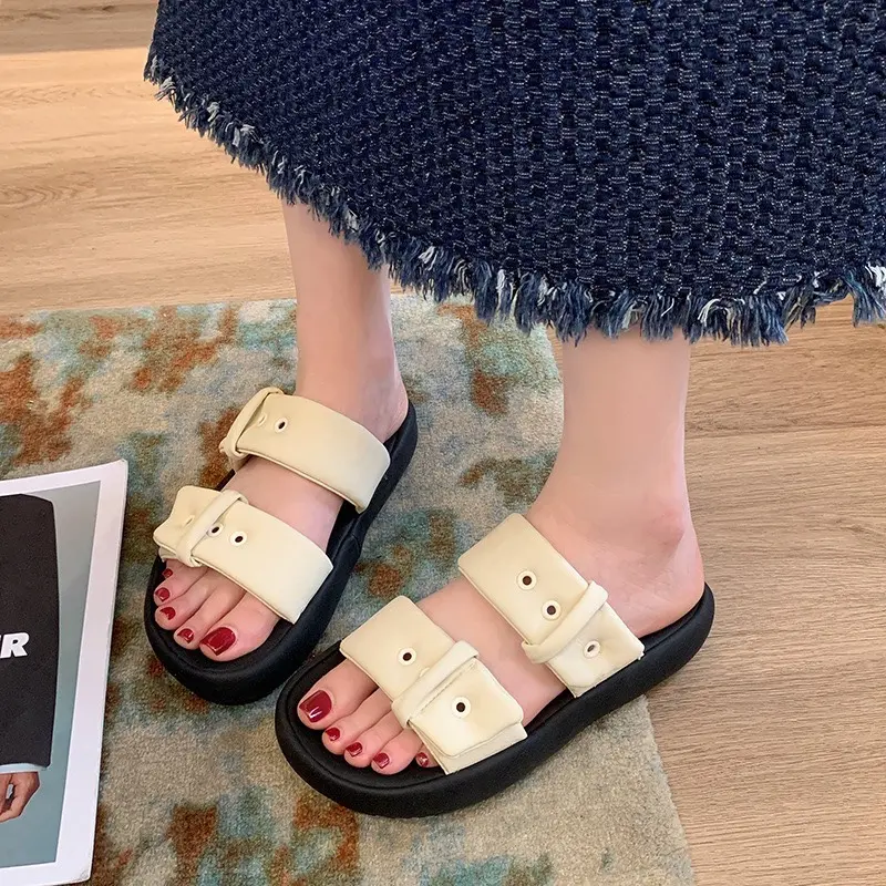 Dép bánh mì nữ 2 quai ngang đế cao 3cm phong cách Hàn Quốc DéP Cao Su Nhung Shoes GiàY 3