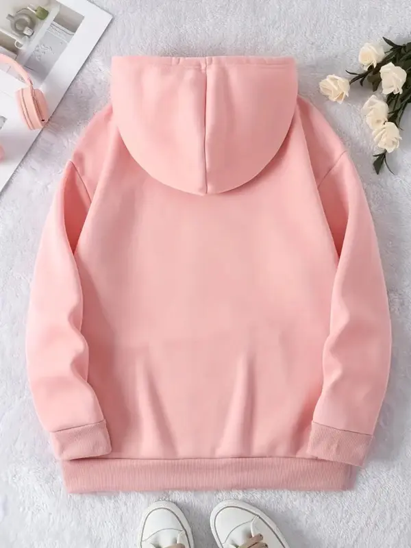 Women's Letter Print Drawstring Pocket Hoodie, Fashion Casual Hooded Sweatshirt for Daily Holiday Outdoor Wear, Women Clothing for Fall & Winter 5