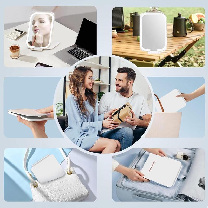 Product Introduction of USB Rechargeable LED Cosmetic Mirror, 1 Count Portable Foldable Smart Mirror, Dimmable Fill Light Mirror for Makeup, Skin Care, Daily Use 7