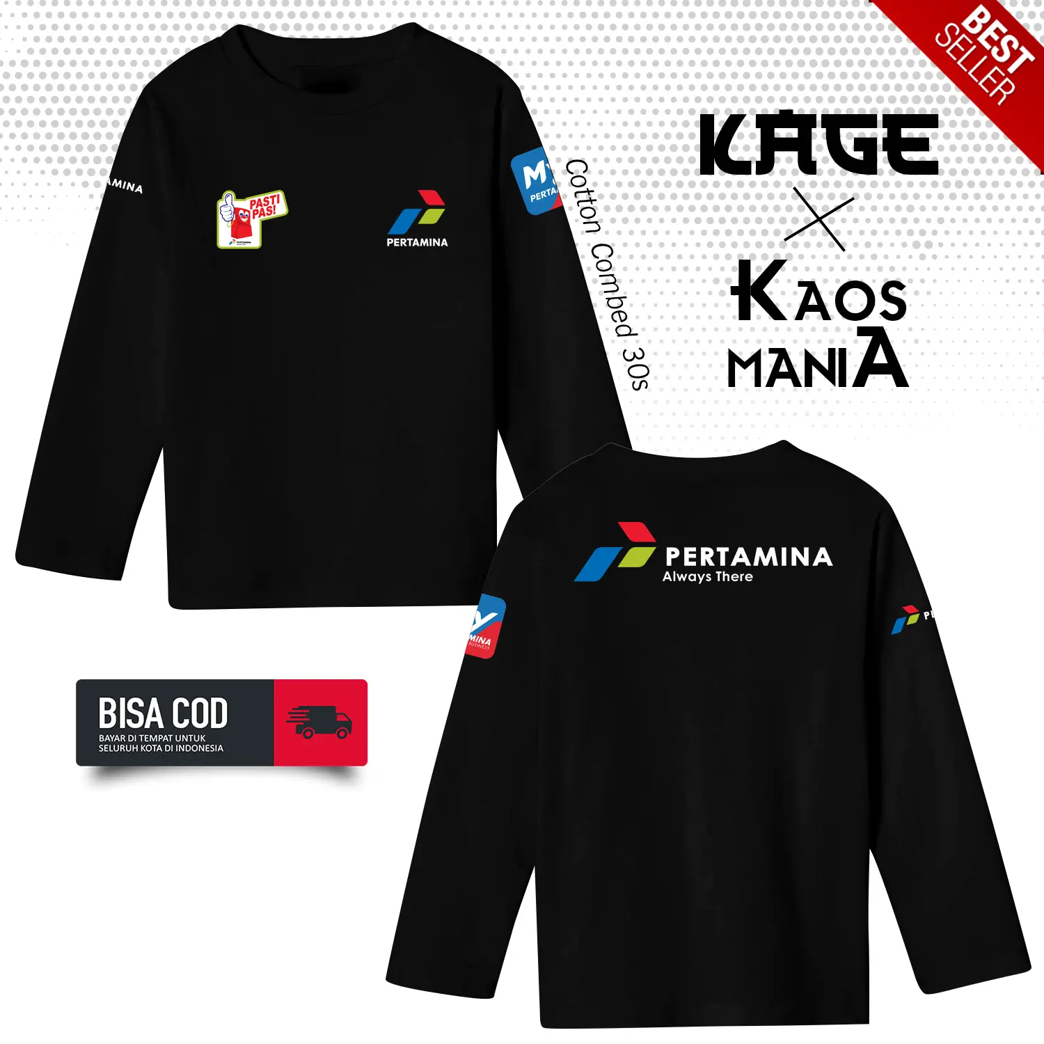 Baju Kaos Bumn PERTAMINA ALWAYS THERE Tangan Panjang - Kaos SPBU Pertamina KAOS KAGE Combed Cowok