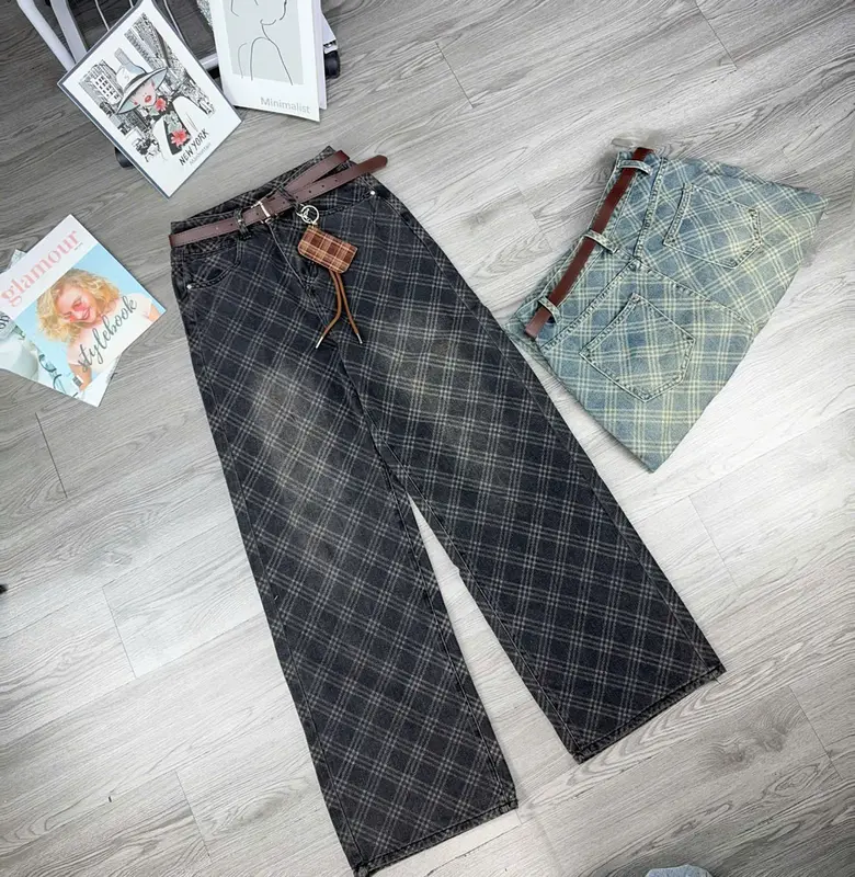 Quần Bò Suông Caro Mix Đai Cao Cấp #8036-1 4