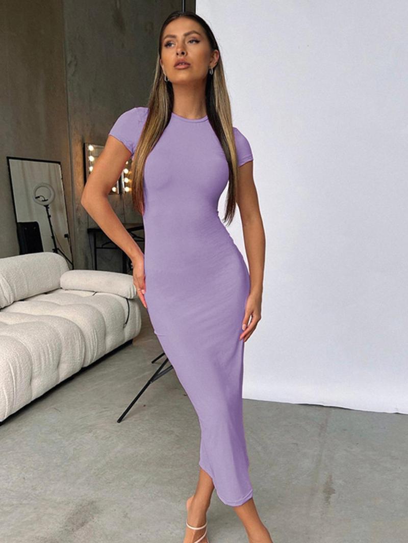 Product Introduction of Women's Solid Round Neck Bodycon Dress, Short Sleeve Midi Sunress for Daily Outdoor Wear, Autumn Outfits 2024, Women Party Dresses, Dress for Women, Lady Clothes, Homecoming Dresses, Modest Outfits, Birthday Dress Black Girl, Sassyandclassyclothing 3