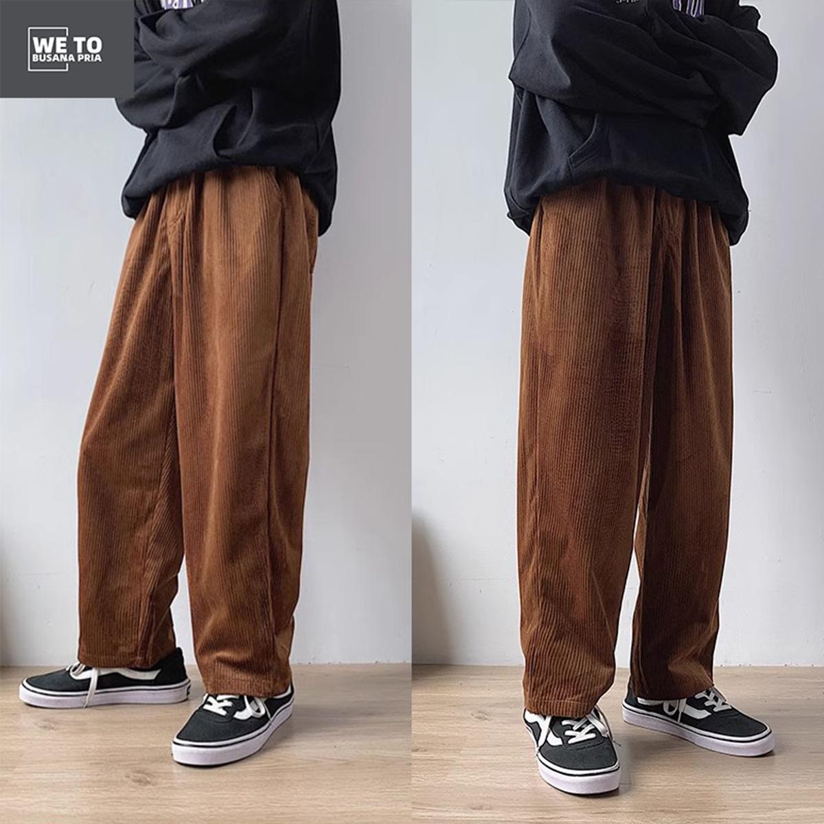 Celana corduroy pria celana gombrang pria oversize celana korduroy pria celana kasual Warna Moca unisex M-3XL Panjang Dewasa Cowok