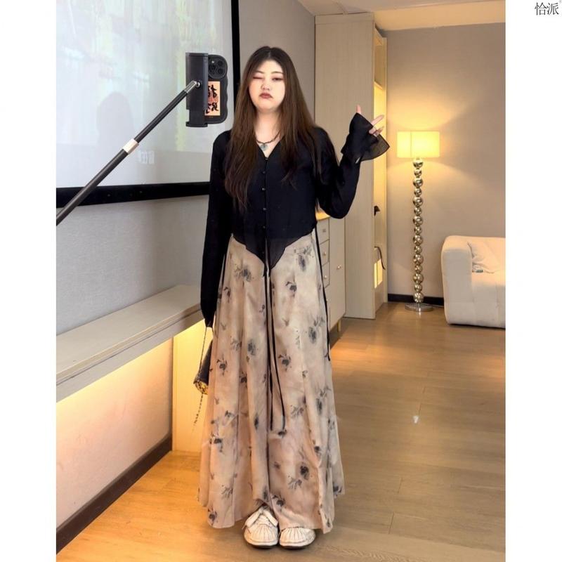 Product Introduction of plus Size Women's Clothing Fat Mm2023 New High-Grade Chinese Wear Anti-Wrinkle Top + Loose Slimming Printed Culottes 4