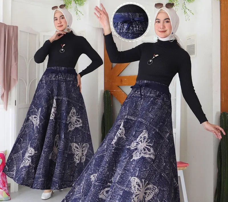 Rok Batik Payung Jumbo Cap Bawahan Batik Dewasa Kondangan Dewasa Wanita Kebaya Panjang Terbaru A-Line karet  katun Motif 1