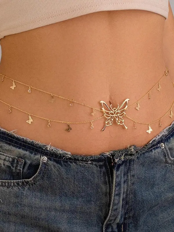 Women's Butterfly Design Layered Waist Chain, Fashionable Body Jewelry for Party, Daily Clothing Decor, Trendy All-match & Exquisite Jewelry for Birthday Gift 4