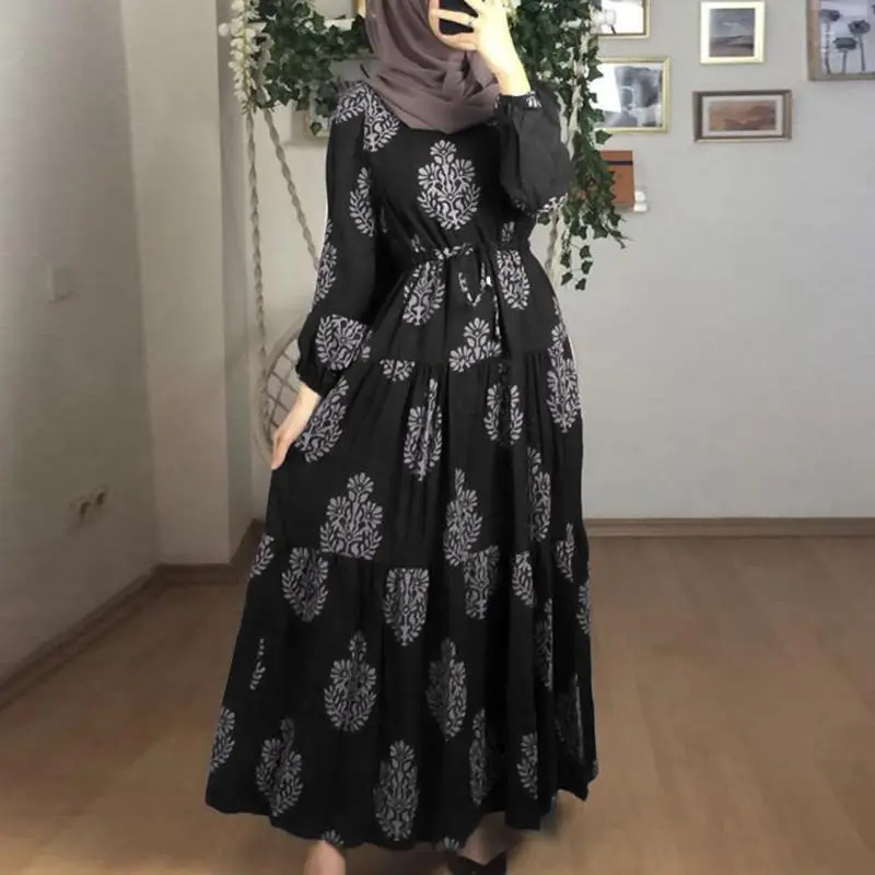 Women's Muslim Commuter Daily Casual Ethnic Pattern Printed Doll Long Dress