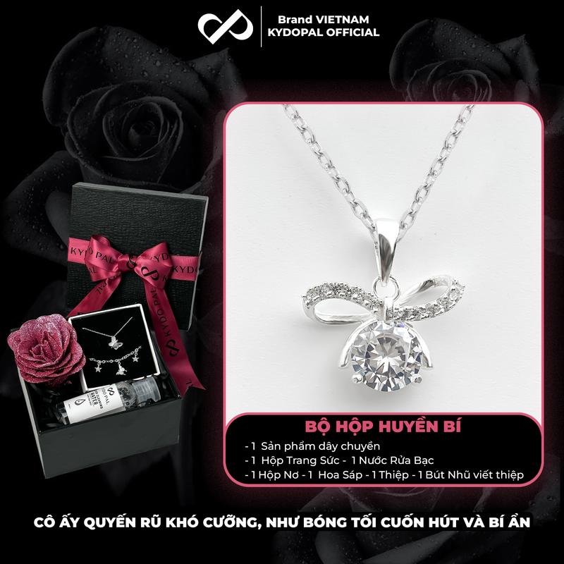 Dây chuyền bạc KYDOPAL mặt nơ đá size lớn bạc ý 925 cao cấp - 9C10