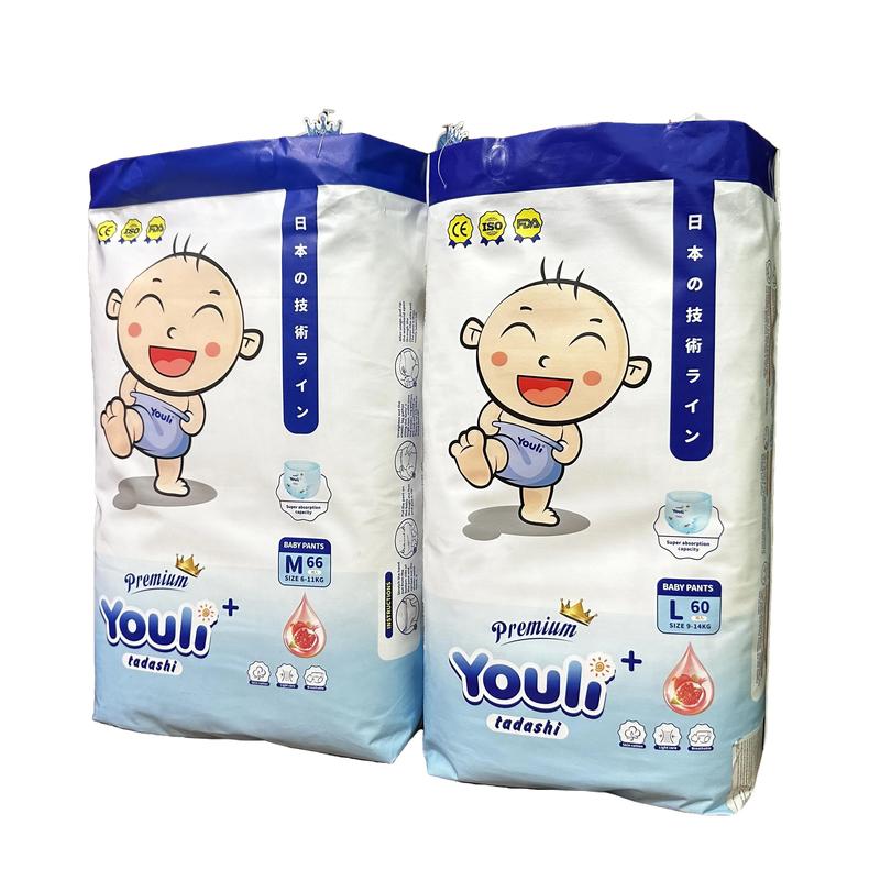 [1 khăn giấy] Hai Bịch Tã Bỉm Quần Youli Tý Quậy, Công Nghệ Hạt Sap Và Mặt Bông, Mỏng, Mềm, Thoáng Mát, Thấm Hút Tốt,Size Dán M66 Quần M66/L60/XL54/XXL50/3XL46 Cho Bé Women Nữ