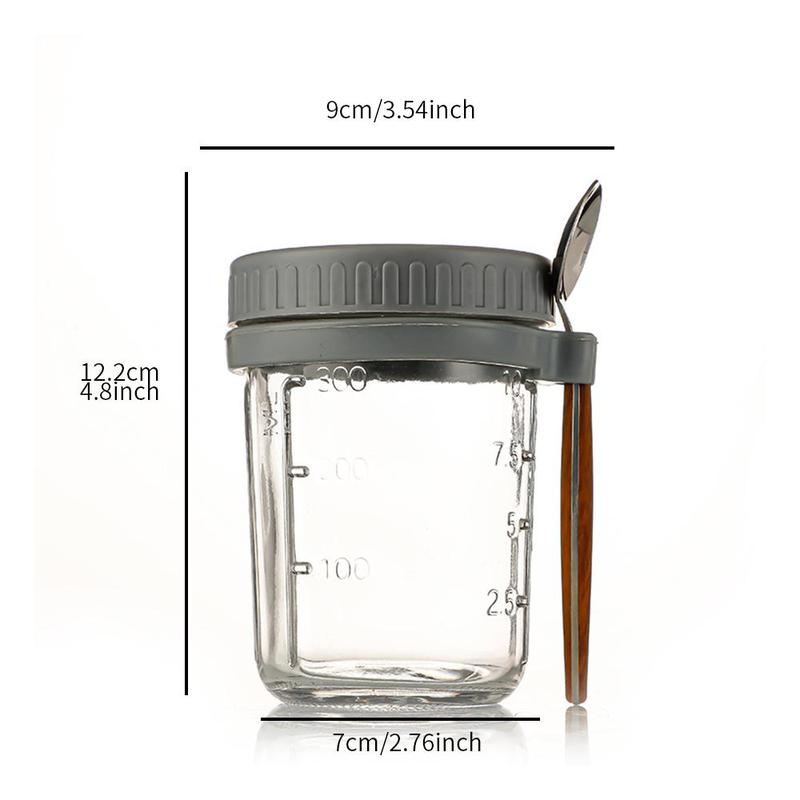 Portable Overnight Oats Jar With Lid 350ml Glass Mason Jar Oatmeal Container With Measurement Mark For Cereal, 1 Count Milk, Vegetable And Fruit Salad 1