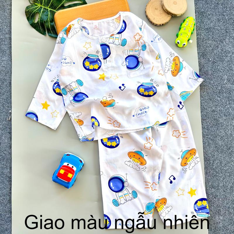 Bộ Tole lanh Tay Dài Quần Dài Cổ Tròn bé trai 5-58kg Đã trừ hau - Giao màu ngẫu nhiên tay day cho trai