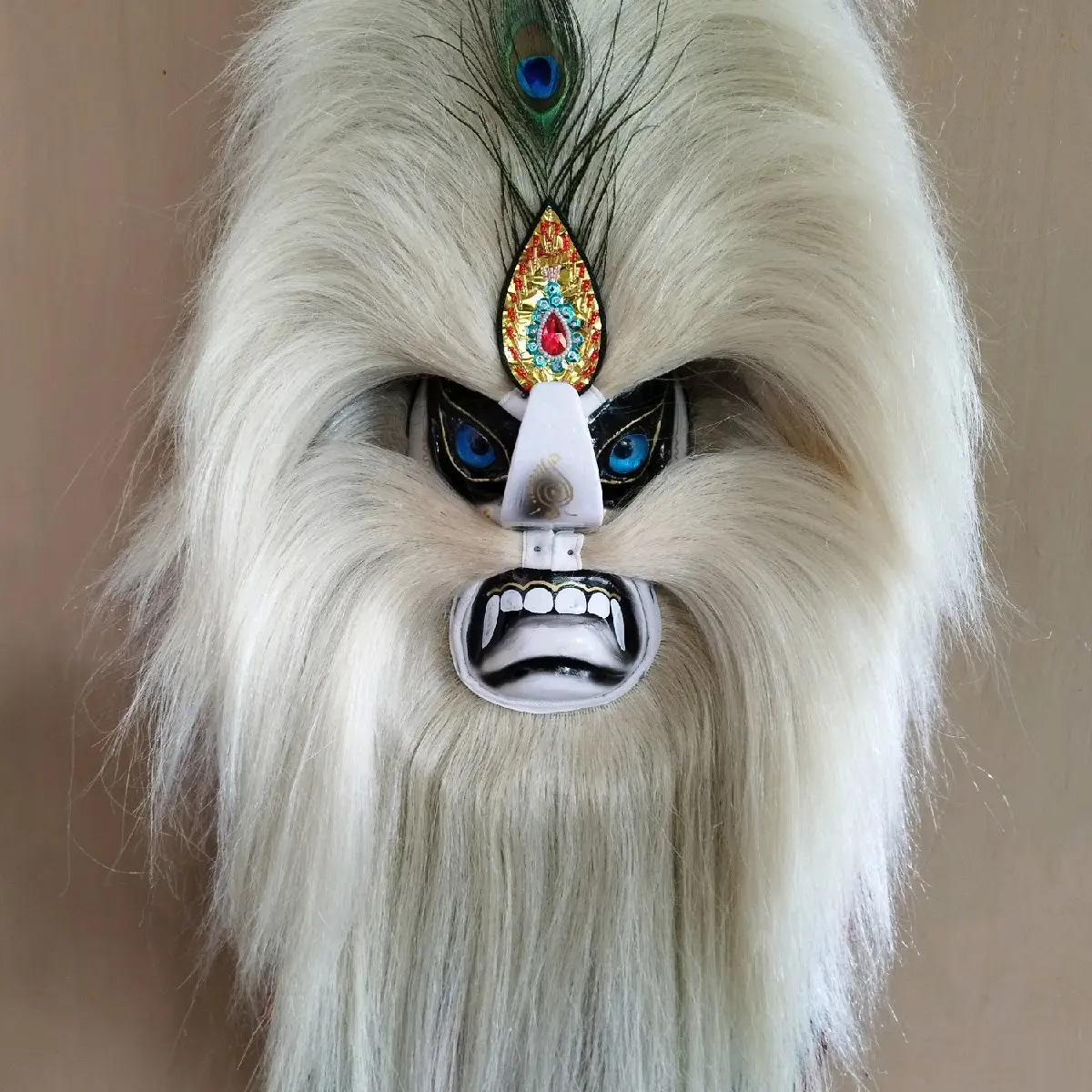 topeng ganong mata kaca full putih Cowok Cowok Dapat disesuaikan Masker Topi #topengganong Kayu Anak