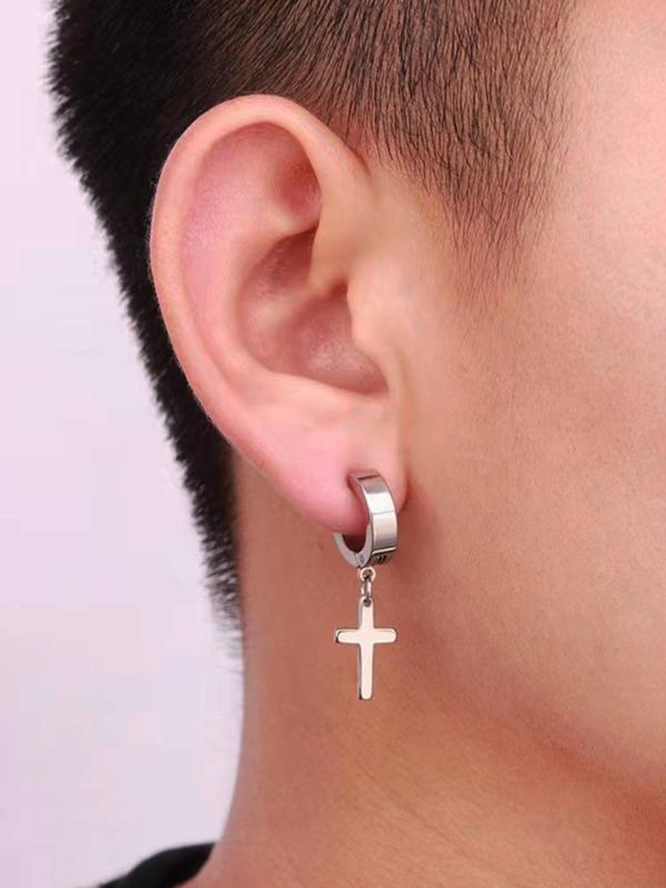 1 Pair Unisex Street Style Simple Plain Cross Design Dangle Earrings, All-match Trendy Dangle Earrings, Fashionable Jewelry for Women and Men for Daily Decoration 3