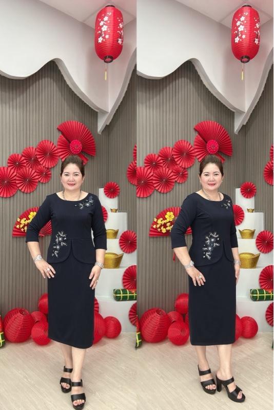 Product Introduction of Đầm body hongkong trung niên thiết kế hàng cao cấp đơn giản, thanh lịch, trẻ trung phù hợp dự tiệc, làm sui gia Women Nữ Dress Voan Nhung Voi 10