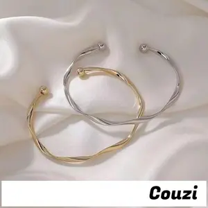 [Couzi]Gelang Mosby Ring Emas Sederhana dan Serbaguna untuk Wanita dengan Desain Terbuka Bergelombang Gelang Pelajar B348