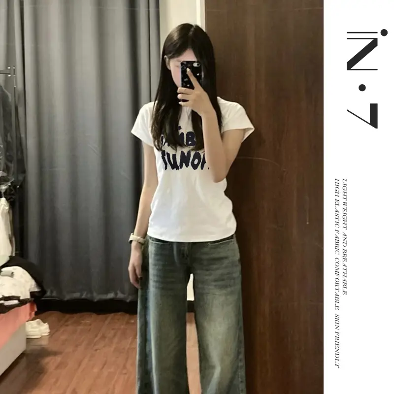 Front Shoulder Short Sleeve T-Shirt Women's Summer Short Slim-fit Versatile Top